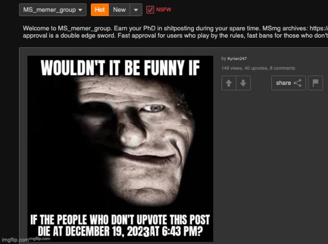 is anyone else seeing this in the "hot" tab of msmg | made w/ Imgflip meme maker