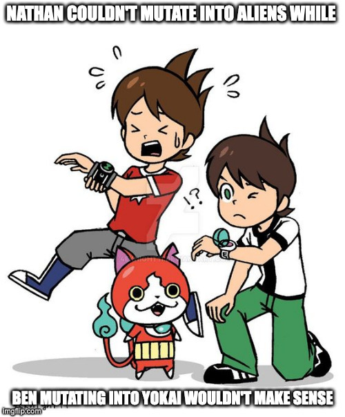 Ben and Nathan | image tagged in ben 10,ben tennyson,jibanyan,yokai watch,nathan adams,memes | made w/ Imgflip meme maker