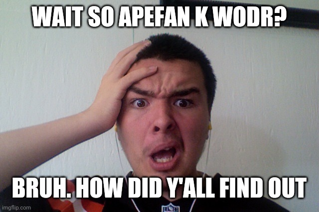 Devastating Loss Christopher Jourdan | WAIT SO APEFAN K WODR? BRUH. HOW DID Y'ALL FIND OUT | image tagged in devastating loss christopher jourdan | made w/ Imgflip meme maker