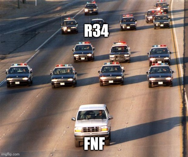 OJ Simpson Police Chase | R34; FNF | image tagged in funny,memes | made w/ Imgflip meme maker