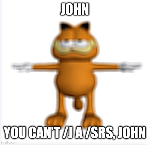 garfield t-pose | JOHN; YOU CAN’T /J A /SRS, JOHN | image tagged in garfield t-pose | made w/ Imgflip meme maker