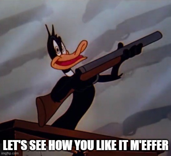 Daffy Doesn't Like It | LET'S SEE HOW YOU LIKE IT M'EFFER | image tagged in funny duck | made w/ Imgflip meme maker