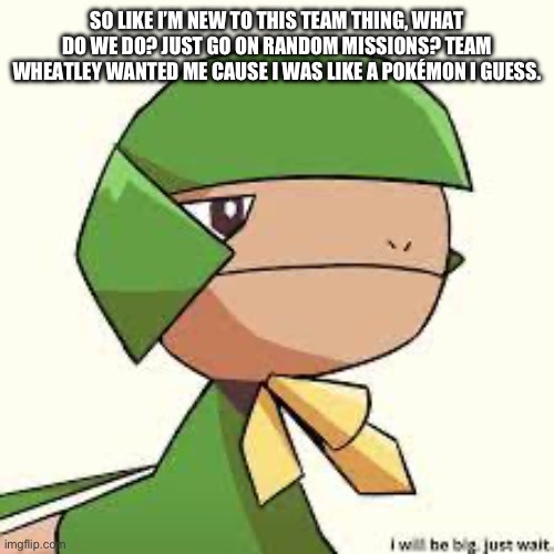 royal pear | SO LIKE I’M NEW TO THIS TEAM THING, WHAT DO WE DO? JUST GO ON RANDOM MISSIONS? TEAM WHEATLEY WANTED ME CAUSE I WAS LIKE A POKÉMON I GUESS. | image tagged in royal pear | made w/ Imgflip meme maker