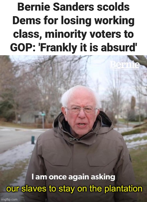 working class Ds know BS when they see it | our slaves to stay on the plantation | image tagged in memes,bernie i am once again asking for your support,politics lol,slavery | made w/ Imgflip meme maker