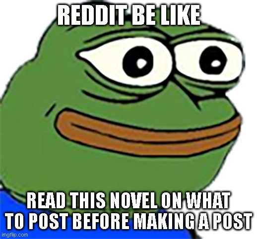 REDDIT BE LIKE; READ THIS NOVEL ON WHAT TO POST BEFORE MAKING A POST | made w/ Imgflip meme maker