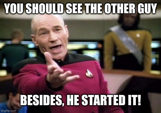 startrek | YOU SHOULD SEE THE OTHER GUY BESIDES, HE STARTED IT! | image tagged in startrek | made w/ Imgflip meme maker