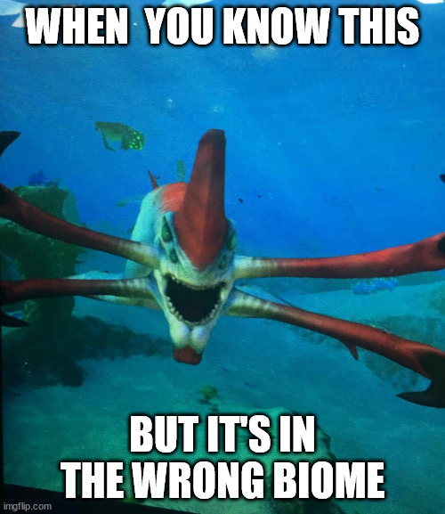 Entering the wrong biome | WHEN  YOU KNOW THIS; BUT IT'S IN THE WRONG BIOME | image tagged in subnatica reaper leviathan | made w/ Imgflip meme maker