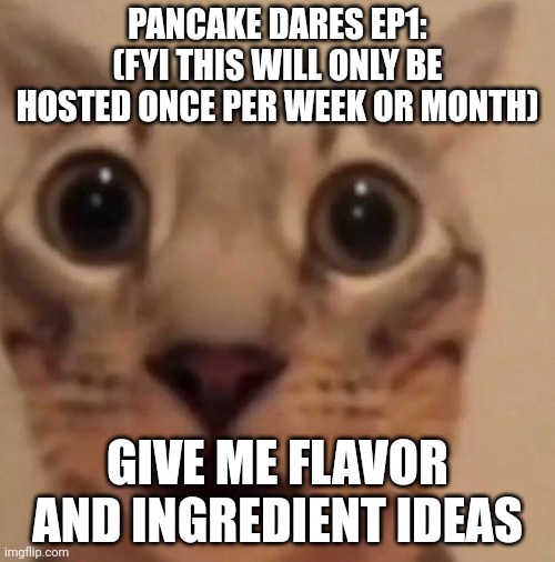 And then I have to eat it for breakfast | PANCAKE DARES EP1: (FYI THIS WILL ONLY BE HOSTED ONCE PER WEEK OR MONTH); GIVE ME FLAVOR AND INGREDIENT IDEAS | made w/ Imgflip meme maker
