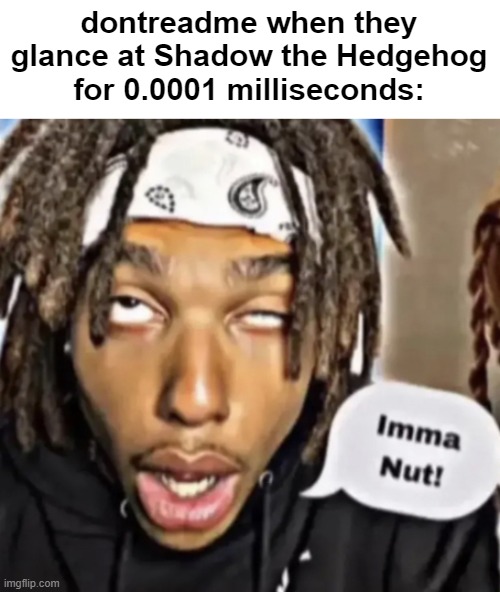 Imma Nut! | dontreadme when they glance at Shadow the Hedgehog for 0.0001 milliseconds: | image tagged in imma nut | made w/ Imgflip meme maker