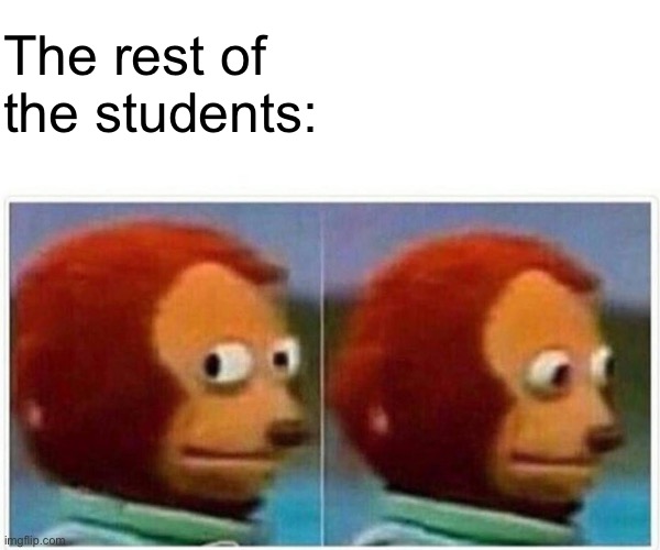 Monkey Puppet Meme | The rest of the students: | image tagged in memes,monkey puppet | made w/ Imgflip meme maker