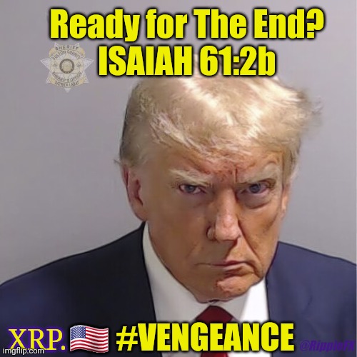 THE ALMIGHTY PETRODOLLAR? LOL. Prepare now for Gold BRICS on XRPL. #XRP589 #XRPmoon #GoldQFS | Ready for The End?
   ISAIAH 61:2b; 🇺🇸 #VENGEANCE; XRP. @RippleFX | image tagged in trump mug shot,digital art,gold medal,cryptocurrency,ripple,xrp | made w/ Imgflip meme maker