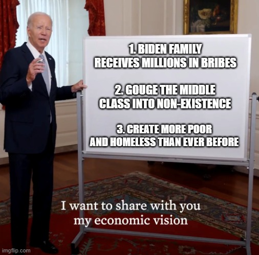 Epic Bidenomics Fail | 1. BIDEN FAMILY RECEIVES MILLIONS IN BRIBES; 2. GOUGE THE MIDDLE CLASS INTO NON-EXISTENCE; 3. CREATE MORE POOR AND HOMELESS THAN EVER BEFORE | image tagged in bidenomics failure | made w/ Imgflip meme maker
