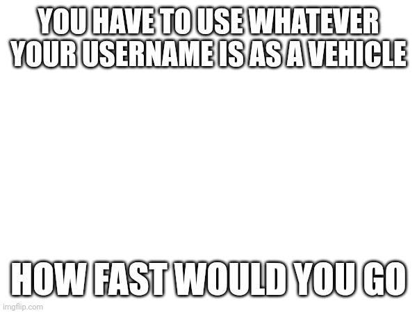 Some funny sh*t because I'm still waiting for a few more people to comment on the hollow knight thing | YOU HAVE TO USE WHATEVER YOUR USERNAME IS AS A VEHICLE; HOW FAST WOULD YOU GO | made w/ Imgflip meme maker