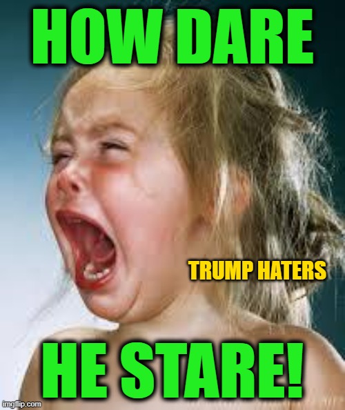 Crying Baby | HOW DARE HE STARE! TRUMP HATERS | image tagged in crying baby | made w/ Imgflip meme maker