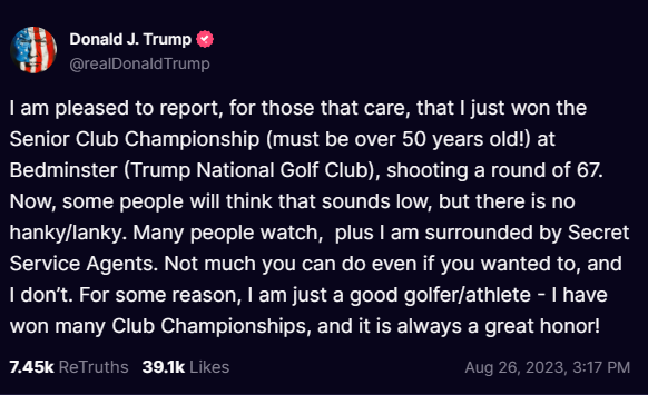 High Quality Trump brags about winning golf championship, lies about score Blank Meme Template
