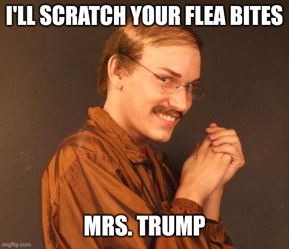 Creepy guy | I'LL SCRATCH YOUR FLEA BITES MRS. TRUMP | image tagged in creepy guy | made w/ Imgflip meme maker