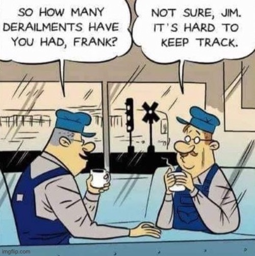 Train derailment | image tagged in how many derailments,not sure,hard to keep track,on them,comics | made w/ Imgflip meme maker