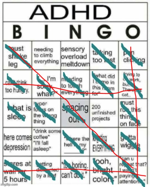 way more than I expected but quadruple bingo! | image tagged in adhd bingo,bingo,adhd | made w/ Imgflip meme maker