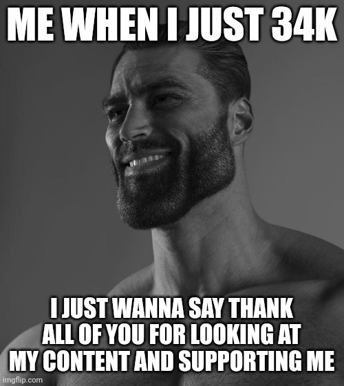 Sigma Male | ME WHEN I JUST 34K; I JUST WANNA SAY THANK ALL OF YOU FOR LOOKING AT MY CONTENT AND SUPPORTING ME | image tagged in sigma male | made w/ Imgflip meme maker