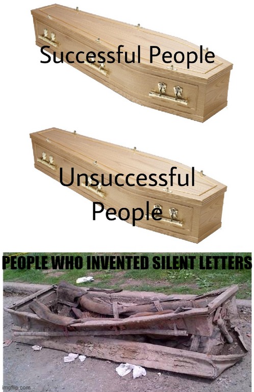 coffin meme | PEOPLE WHO INVENTED SILENT LETTERS | image tagged in coffin meme | made w/ Imgflip meme maker