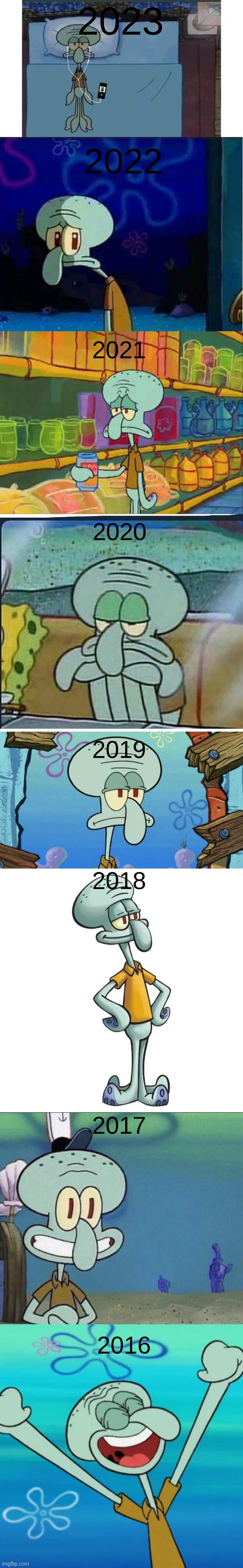 sad years to happy years | 2023; 2022; 2021; 2020; 2019; 2018; 2017; 2016 | image tagged in true,memes,sad,happy | made w/ Imgflip meme maker