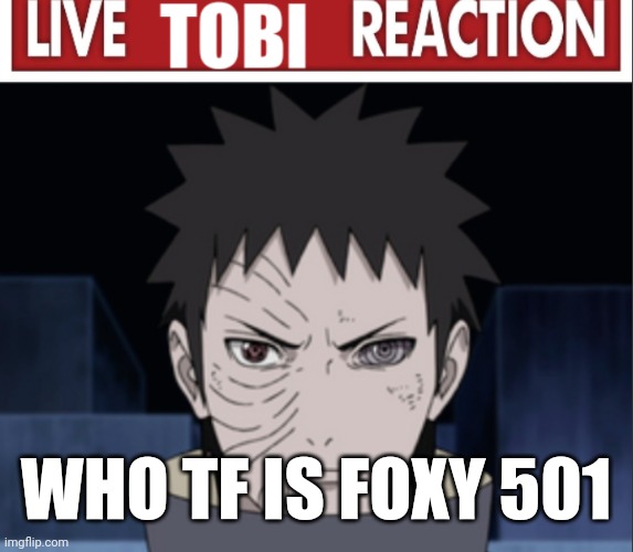 Live tobi reaction | WHO TF IS FOXY 501 | image tagged in live tobi reaction | made w/ Imgflip meme maker