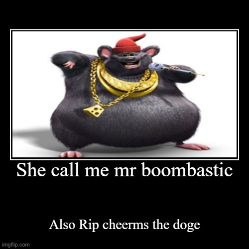 She call me mr boombastic | Also Rip cheerms the doge | image tagged in funny,demotivationals | made w/ Imgflip demotivational maker