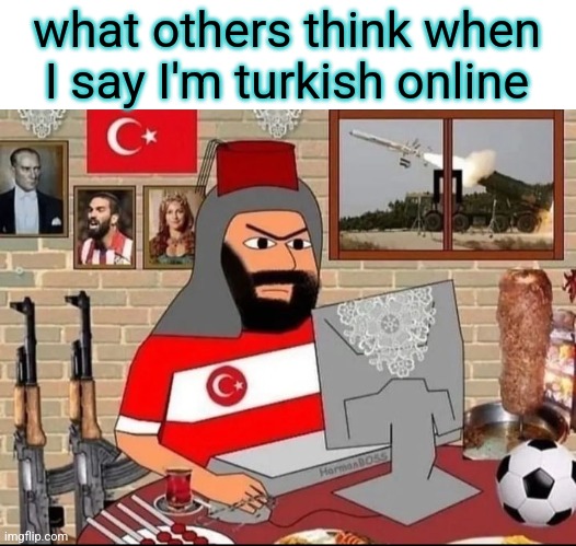 what others think when I say I'm turkish online | image tagged in turkish,turkey | made w/ Imgflip meme maker