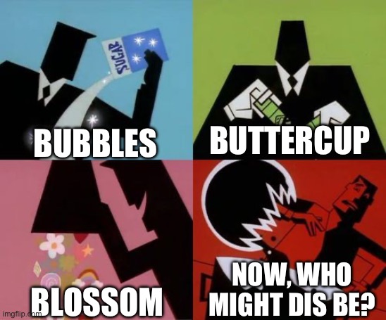 Who might dis be? | BUBBLES; BUTTERCUP; BLOSSOM; NOW, WHO MIGHT DIS BE? | image tagged in powerpuff girls creation | made w/ Imgflip meme maker