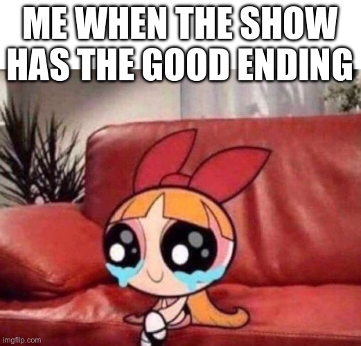 the good endings | ME WHEN THE SHOW HAS THE GOOD ENDING | image tagged in blossom crying | made w/ Imgflip meme maker