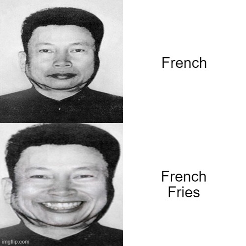 French fries! | French; French Fries | image tagged in pol pot drake meme | made w/ Imgflip meme maker