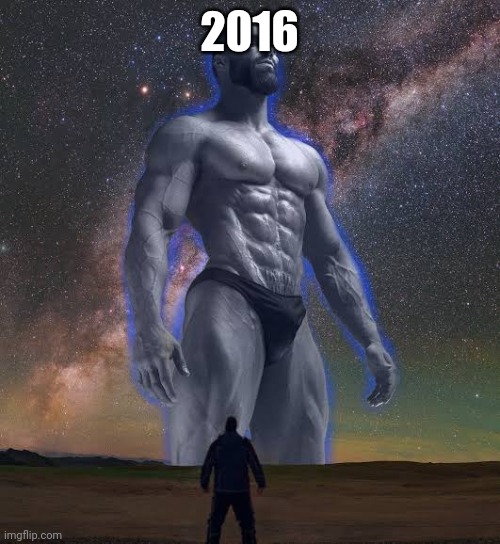 Big gigachad vs small guy | 2016 | image tagged in big gigachad vs small guy | made w/ Imgflip meme maker