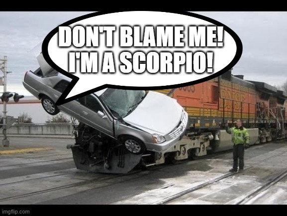 Zodiac Girls Be Like: | DON'T BLAME ME!
I'M A SCORPIO! | image tagged in car crash,zodiac signs | made w/ Imgflip meme maker