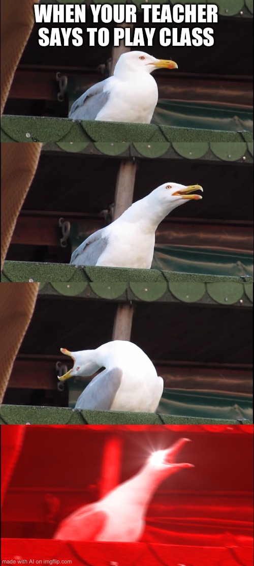 Inhaling Seagull | WHEN YOUR TEACHER SAYS TO PLAY CLASS | image tagged in memes,inhaling seagull | made w/ Imgflip meme maker