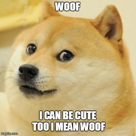 Doge Meme | WOOF I CAN BE CUTE TOO I MEAN WOOF | image tagged in memes,doge | made w/ Imgflip meme maker