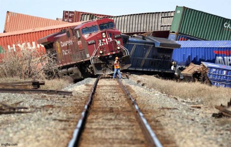 Freight Train Wreck | image tagged in freight train wreck | made w/ Imgflip meme maker