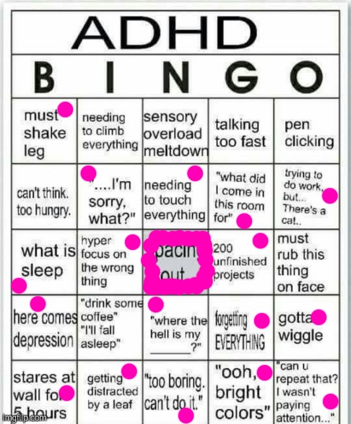 adhd bingo | image tagged in adhd bingo | made w/ Imgflip meme maker