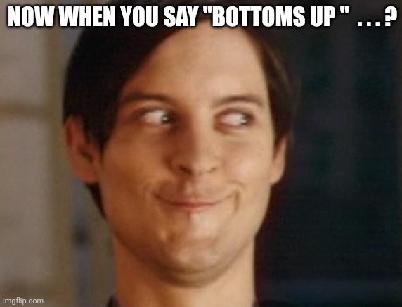 Spiderman Peter Parker Meme | NOW WHEN YOU SAY "BOTTOMS UP "  . . . ? | image tagged in memes,spiderman peter parker | made w/ Imgflip meme maker