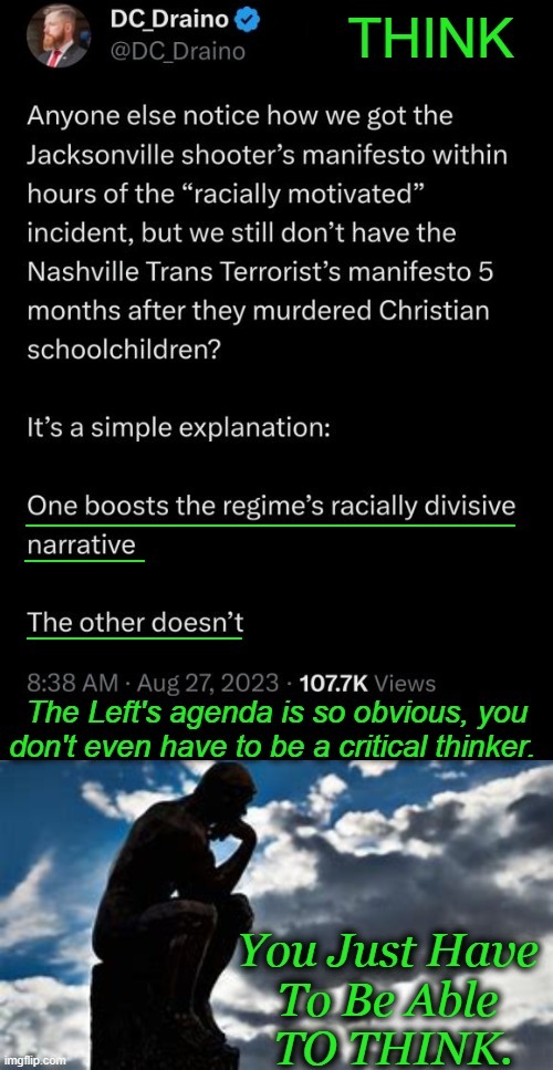 Manifestos Matter -- Double Standards Anyone? | image tagged in politics,leftists,agenda,obvious,double standards,thinking meme | made w/ Imgflip meme maker