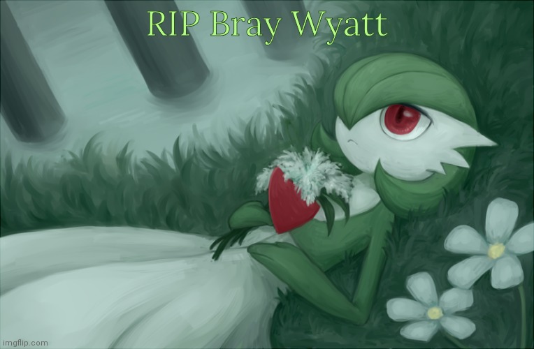 Probably a little late, sorry | RIP Bray Wyatt | image tagged in gardevoir lying in the grass | made w/ Imgflip meme maker
