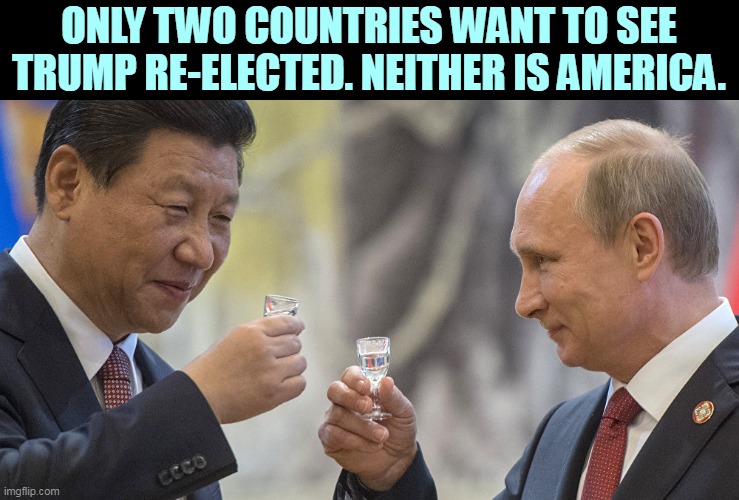 ONLY TWO COUNTRIES WANT TO SEE TRUMP RE-ELECTED. NEITHER IS AMERICA. | image tagged in americans,hate,trump,russia,china,love | made w/ Imgflip meme maker