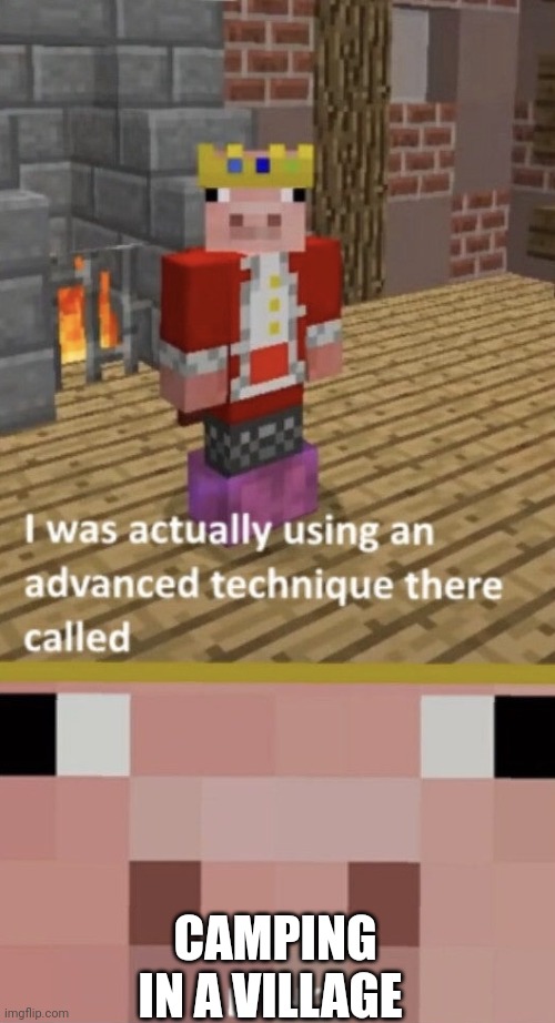 I Was Using An Advanced Technique Called LYING | CAMPING IN A VILLAGE | image tagged in i was using an advanced technique called lying | made w/ Imgflip meme maker