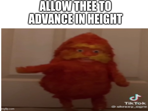 IRL Lorax | ALLOW THEE TO ADVANCE IN HEIGHT | image tagged in the lorax | made w/ Imgflip meme maker