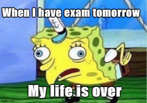 Exam lol | When I have exam tomorrow; My life is over | image tagged in memes,mocking spongebob | made w/ Imgflip meme maker