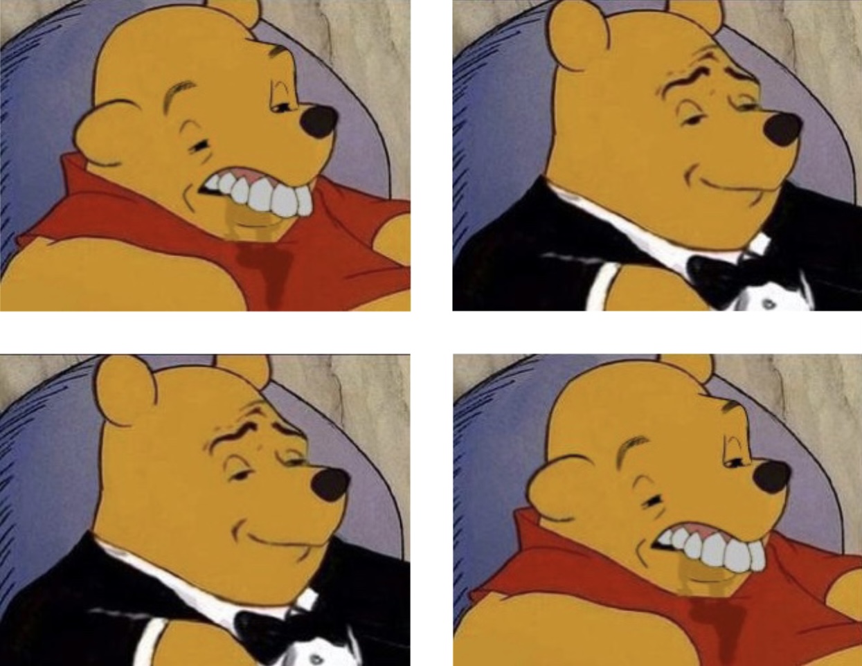 High Quality Tuxedo Winnie The Pooh Grid Blank Meme Template