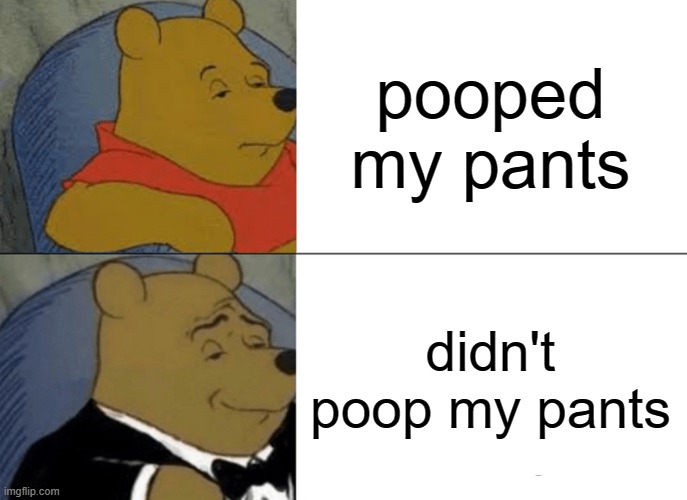 pooped my pants | pooped my pants; didn't poop my pants | image tagged in memes,tuxedo winnie the pooh | made w/ Imgflip meme maker