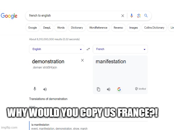 France copied English | WHY WOULD YOU COPY US FRANCE?! | image tagged in memes | made w/ Imgflip meme maker