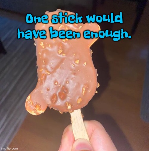 Two stick chocolate | One stick would have been enough. | image tagged in two sticks,chocolate covered,ice cream,on stick,one job | made w/ Imgflip meme maker