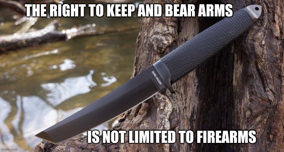 rkba | THE RIGHT TO KEEP AND BEAR ARMS; IS NOT LIMITED TO FIREARMS | image tagged in knife | made w/ Imgflip meme maker