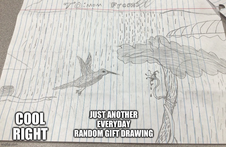 Cool?? | COOL RIGHT; JUST ANOTHER EVERYDAY RANDOM GIFT DRAWING | image tagged in birds,are,cool,lol,2023 | made w/ Imgflip meme maker